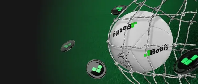 Bannière du bonus sport de Betify : un ballon Betify pris dans un filet, sur fond de pelouse